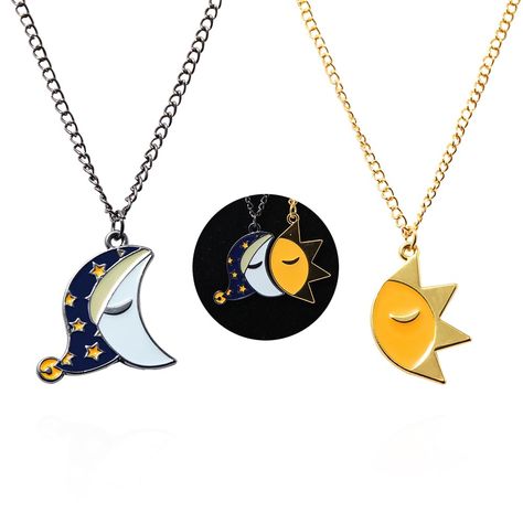 PRICES MAY VARY. 🌞FNAF NECKLACE: The FNAF necklace is inspired by the horror game FNAF. Totally designed and built for FNAF fans. Perfect for FNAF fans and couples to wear and collect 🌛PRACTICAL DESIGN: This jewelry set is made up of two necklaces divided into Sundrop and Moondrop. They can be worn together or separately. If your girlfriend or boyfriend and BFFs are fans of FNAF, then this FNAF necklace will be perfect for you. And of course, they are perfect for couples too 📺MATERIAL & SIZE: Sun And Moon Couple, Fnaf Freddy Fazbear, Moon Couple, Badge Necklace, Fnaf Costume, Cosplay Cartoon, Fnaf Freddy, Security Guard, Sun And Moon