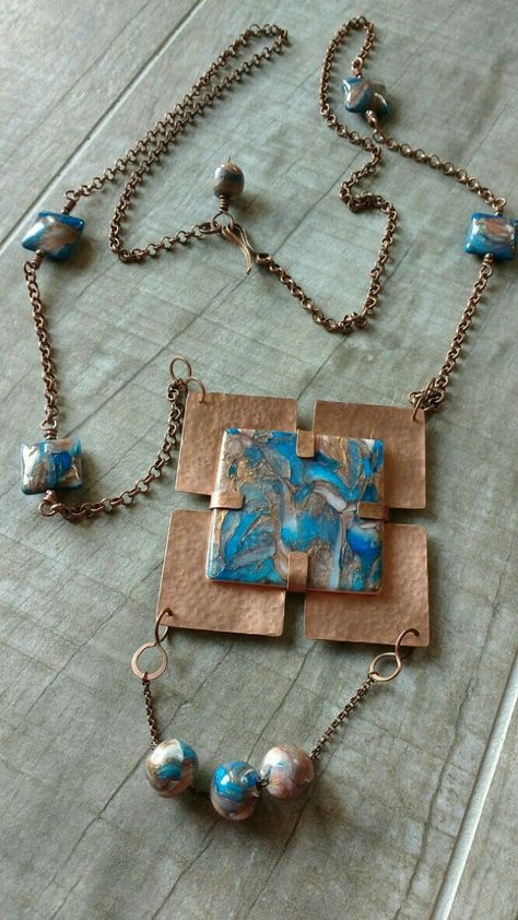 Cold Connections, Copper Bracelets, Copper Jewellery, Leather Stamps, Copper Sheets, Polymer Jewelry, Clay Necklace, Work Jewelry, Wire Wrapped Necklace