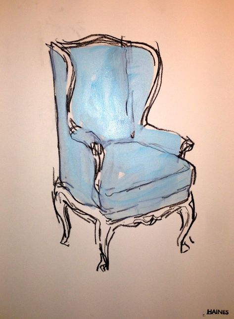 Drawing Furniture, Chair Drawing, Furniture Sketch, Bench Chair, Chair Pictures, Interior Sketch, Pink Chair, Art Chair, Blue Chair