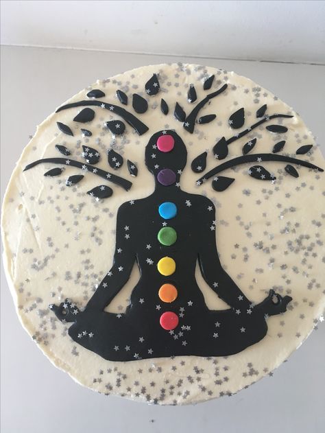 Spiritual Cake Designs, Wicca Cake, Chakra Cake, Yoga Cake Ideas, Yoga Theme Cake, Yoga Birthday Cake, Spiritual Cake, Yoga Cookies, Yoga Cake