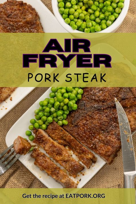 Discover our new Air Fryer Pork Steaks that are not only easy to make but also incredibly delicious! Perfectly seasoned and cooked to perfection, these steaks will be a hit at your dinner table. Get ready to enjoy a flavorful pork experience like never before! http://eatpork.org/ Air Fryer Pork Steaks, Gerd Friendly Recipes, Pork Chop Dishes, Gerd Friendly, Pork Steaks, Air Fryer Pork, Air Fry Recipes, Fry Recipes, Pork Steak