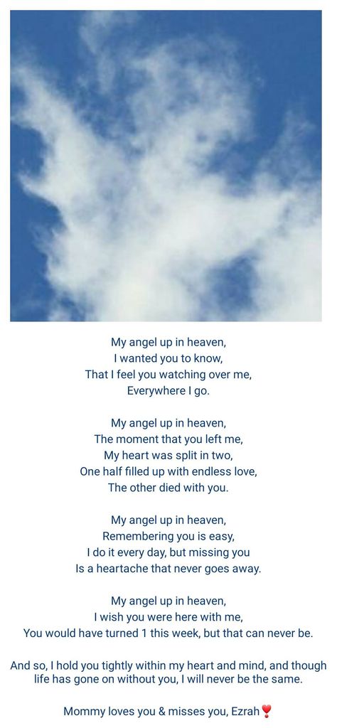 A poem I wrote for what should have been his 1st birthday 1st Birthday In Heaven, Birthday In Heaven, Watch Over Me, You Left Me, My Angel, I Feel You, I Want To Know, Endless Love, A Poem