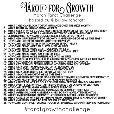 Tarot challenge Daily Tarot Questions, Fun Tarot Questions, Questions To Ask Tarot Cards, Daily Witchcraft, Learn Tarot Reading, Tarot Challenge, Tarot Questions, Tarot 101, 31 Questions