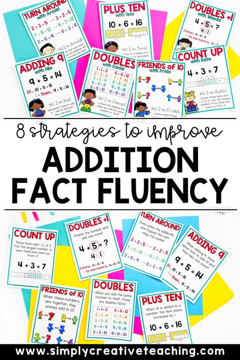 Looking for ideas to help teach addition fact fluency? This is a must have skill for beginning math in first and second grade! Learn these 8 strategies to help improve addition fact fluency. Plus, get activities and worksheets that make it easy to practice each strategy. These strategies are perfect for planning math centers and activities during guided math and math workshop. Plus, get a FREE math game to make teaching addition fact fluency fun and engaging! Read more here! Addition Fact Fluency Games, Math Fluency Games, Fact Fluency Activities, Teach Addition, Fact Fluency Games, Addition Fact Fluency, Math Fact Games, Beginning Math, Free Math Games