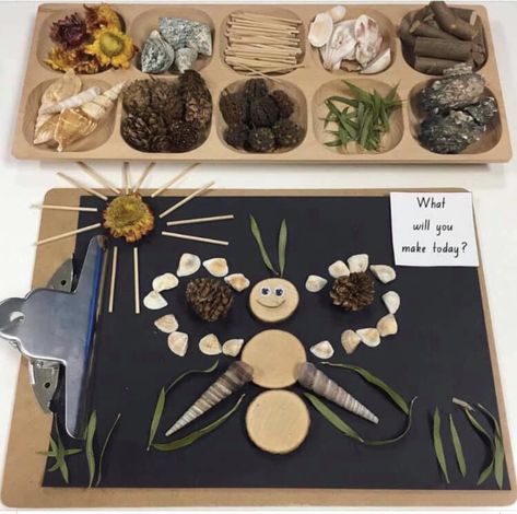 Loose Parts For Preschoolers, Loose Parts Insects, Insects Reggio Emilia, Insect Provocations Preschool, Provocations Preschool, Nature Based Classroom, Transient Art, Reggio Emilia Classroom, Insects Preschool