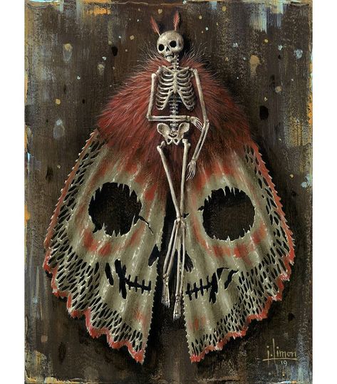 𝕃𝕀𝕄𝕆ℕ on Instagram: “"Moth", 6” x 8”, now up on my website. This little one was an afterthought of the last little moth I recently posted. #painting #art #moth…” Moth Print, Moth Art, Skeleton Art, A Skeleton, Beautiful Dark Art, Heart Art, Skull Art, Halloween Art, Dia De Muertos