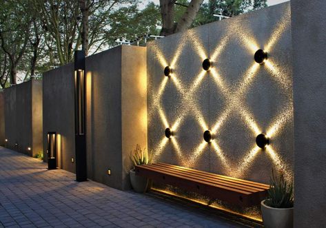 Wall Lights Ideas, Wall Lights Design, Backyard Wall, Compound Wall Design, Lights Ideas, Lights Design, Boundary Walls, Patio Wall, Light Ideas