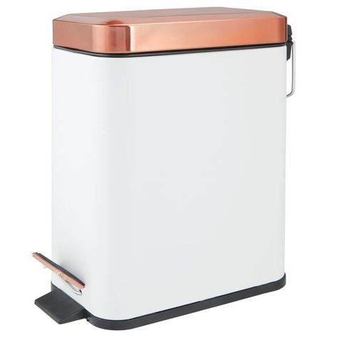 mDesign Pedal Bin — Waste Bin with Pedal, Lid and Plastic Bucket Insert Ideal for Bathroom, Kitchen, and Office — Stainless Steel Household Rubbish Bin with Ergonomic Design — White/Rose Gold: Amazon.co.uk: Kitchen & Home Kitchen Cabinets Storage Organizers, Stackable Plastic Storage Bins, Cube Furniture, Trash Can Cabinet, Metal Steps, Storage Baskets With Lids, Garbage Containers, Inside Cabinets, Hamper Storage