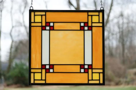 Foundry Select Frank Lloyd Wright Window Panel | Wayfair Craftsman Stained Glass Window, Frank Lloyd Wright Stained Glass Pattern, Craftsman Stained Glass, Frank Lloyd Wright Art, Modern Stained Glass Panels, Frank Lloyd Wright Stained Glass, L'art Du Vitrail, Stained Glass Supplies, Stained Glass Quilt