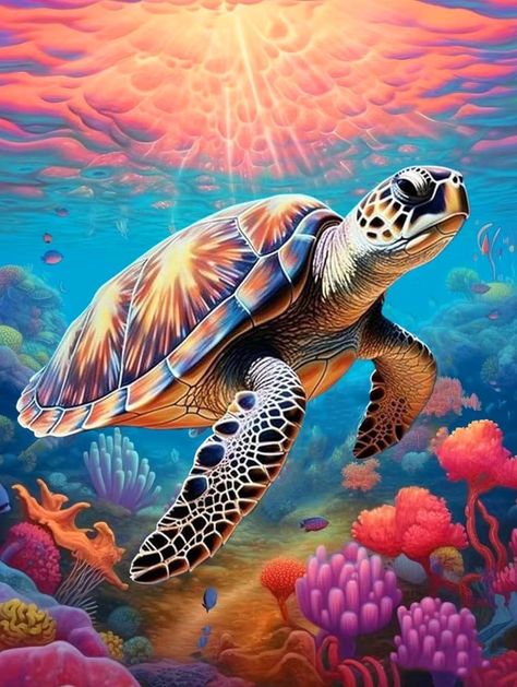 PRICES MAY VARY. 【5D Diamond Painting Kits for Adults】12x16in sea turtle diamond diamond painting, Include 1*color coded rhinestones, 1*point diamond pen, 1* diamond tray, 1*red glue clay, several ziploc bags to store the diamonds, enough colorful round diamonds, we'll provide 30% diamond more than need. 【Interesting decompression crafts for adults Beginner】5d Animals diamond painting rhinestone kits can regulate emotions and relieve stress. It can also cultivate patience, enhance practical skil Sea Turtles Photography, Types Of Turtles, Sea Turtle Pictures, Turtle Wallpaper, Sea Turtle Painting, Sea Life Animals, Turtle Drawing, Art Quilting, Sea Turtle Art