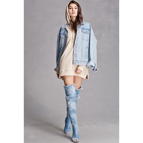 Denim Boots Outfit, Boots Outfit Ideas, Over The Knee Boot Outfit, Knee Boots Outfit, Knee Highs, Denim Boots, Rock Fashion, Ladies Dress Design, Boots Outfit