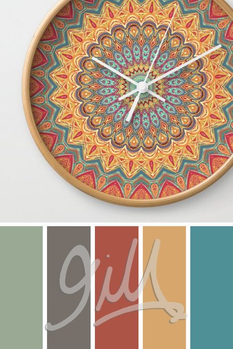 Mint Green Shower Curtain, Mandala Clock, Bohemian Color Palette, Teal Duvet Cover, Green Shower Curtains, Yoga Studio Decor, Zen Room, Southwestern Decor, White Clocks