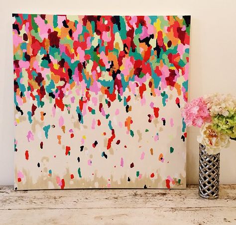 Diy Colorful Canvas Art, Confetti Drawing, Confetti Painting Art, Confetti Painting, Confetti Artwork, Confetti Art, Art Idea, Interior Design Art, Beginner Painting