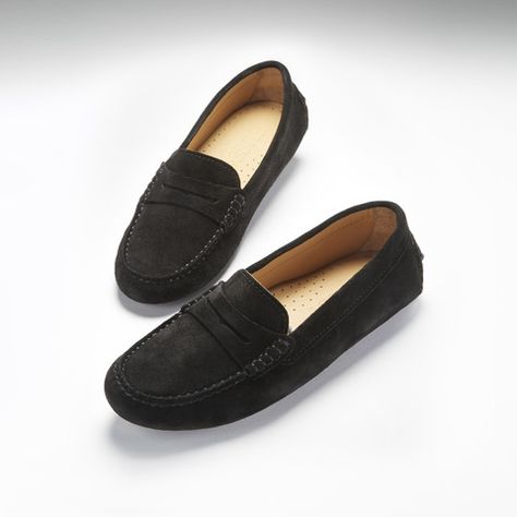 Women's Penny Driving Loafers, black suede Mens Driving Loafers, 40 Fashion Women, Moccasins Style, Dress Loafers, Driving Loafers, Penny Loafer, Driving Shoes, Ankle Strap Heels, Penny Loafers