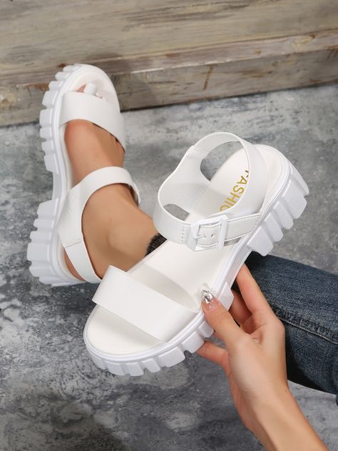 White Platform Sandals, White Wedge Sandals, Pretty Sandals, Shoes Heels Classy, Modern Sandals, Shoes Outfit Fashion, Chic Sandals, Womens Sandals Wedges, Girly Shoes