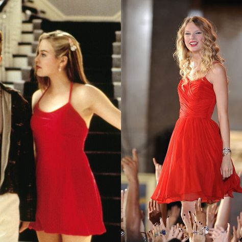 Pin for Later: 12 Outfits That Prove Cher From Clueless Is Taylor Swift's Style Icon That Time She Stepped Out in Her Best Red Dress When you want to make an impression, this hue's the way to go. Cher Clueless Red Dress, Clueless Red Dress, Cher Outfits Clueless, Clueless Cher Outfits, Cher From Clueless, Rihanna Dress, Red Carpet Dresses Best, Clueless Cher, Cher Outfits