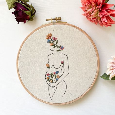 Pregnant Lady Modern Embroidery PDF Pattern Design : @Samanthaanneartwork Pregnant Lady PDF Pattern is now available for instant download. This is great design if love simple but beautiful and modern designs, more targeted at a beginner embroiderer ! The design is made to fit perfectly in 7 inch embroidery hoop. It would look beautiful in a hoop , on a tote bag or tshirt , or it can be beautiful embroidered gift. This listing includes PDF Dowloadable file. ( 11 pages ) - Instructions - Color and Embroidery Mom Gifts, Pregnancy Embroidery, New Baby Embroidery, Gifts For Mom To Be, Hand Embroidery Patterns Free, Clothes Embroidery Diy, Pregnant Lady, How To Stitch, Beginner Embroidery