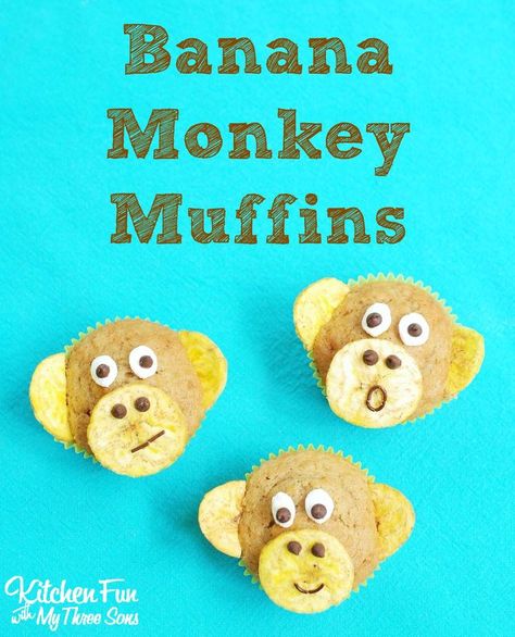 Easy Preschool Snacks, Jungle Snacks, Muffins For Kids, Monkey Muffins, Jungle Food, Easy Birthday Desserts, Book Club Food, Banana Monkey, Theme Snack