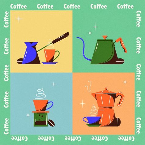 Ways To Make Coffee, Coffee Brewing Methods, Notebook Cover Design, Coffee Drawing, Coffee Illustration, Motion Graphics Inspiration, Coffee Poster, App Design Inspiration, Brew Coffee