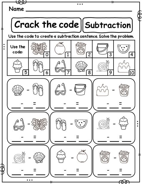 fun math worksheets 1st grade Math Worksheets For Kids, Summer Math Activities, Homeschool Curriculum Planning, Fun Math Worksheets, Summer Worksheets, Math Practice Worksheets, Math Sheets, Subtraction Activities, Themed Illustrations