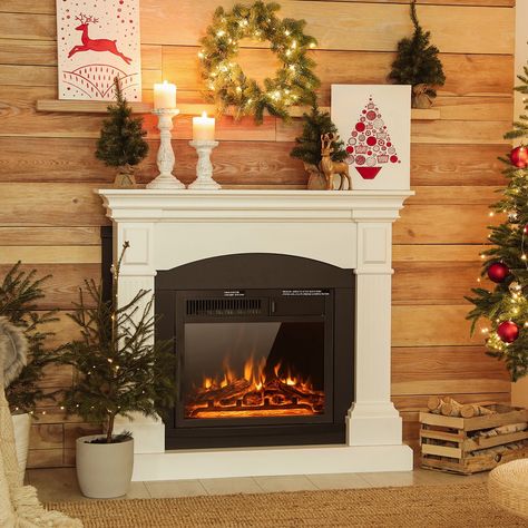 Enjoy a warm and cozy leisure time with this electric fireplace heater! With 750 & 1500W heating power and 5100 BTU heat output, this electric fireplace provides fast and efficient heating to heat rooms up to 400 square feet. The realistic flame and log set enable the electric fireplace to be an ideal decoration for the living room, bedroom and more. Besides, you can adjust the brightness of flame with the remote control and touch screen. It comes with overheating protection to ensure safe use. Electric Fireplace Heater, Wall Mounted Heater, Fireplace Heater, Electric Fireplace Insert, Glass Fireplace, Fireplace Insert, Traditional Fireplace, Faux Fireplace, Christmas Decorations Bedroom