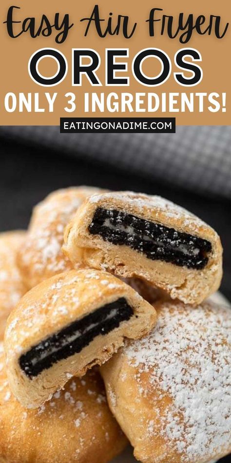 Oreos In The Air Fryer, Crescent Roll Donuts Air Fryer, Fried Oreos Recipe Air Fryer, Air Fried Oreos With Crescent Rolls, Air Fryer Oreos With Crescent Rolls, Air Fryer Fall Recipes, Fall Air Fryer Recipes, Fried Oreos Air Fryer, Oreos Recipes