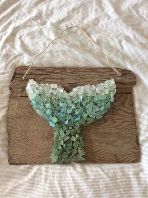 Sea glass whales tail. | Sea glass diy, Sea glass art projects, Sea glass crafts Sea Glass Decor Diy, Sea Glass Art Ideas Diy Projects, Things To Make With Sea Glass Ideas, Diy Sea Glass Art, Sea Glass Crafts Diy, Sea Glass Crafts Ideas, Beach Glass Art Diy, Sea Glass Projects, Sea Glass Ideas