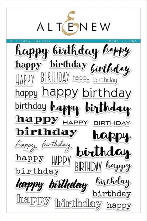 Altenew - Birthday Builder Stamp Set, Altenew: Dies to Die For Birthday Drawings, Happy Birthday Calligraphy, Happy Birthday For Her, Happy Birthday Font, Happy Birthday Typography, Calligraphy Ideas, Special Birthday Cards, Birthday Sentiments, Birthday Stamps