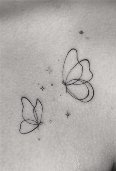 Lil Butterfly Tattoo, Side Tattoo Butterfly, Angel Wings And Butterfly Tattoo, First Tattoo Ideas Butterfly, Sideways Butterfly Tattoo, Brown Butterfly Tattoo, Lily Butterfly Tattoo, Butterfly Tattoo Upper Arm, Single Line Butterfly Tattoo