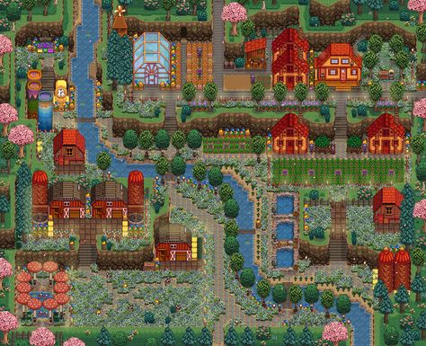 Hill Top Farm, Stardew Farms, Stardew Valley Layout, Stardew Valley Tips, Types Of Farming, Stardew Valley Farms, Valley Game, Stardew Valley Fanart, Flora Farms