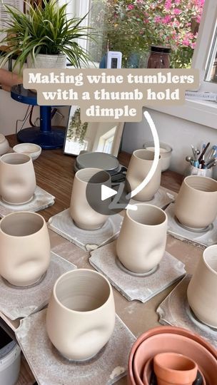 57 reactions · 7 comments | Dimples are simply the best! Have you used a dimpled cup or tumbler?  Awesome to hold and cute to look at! 

#potterytips #wine #winetumbler #ceramicwineglass #dimples #thumbprint #potterytumbler #folsom #potterytools #slowmadegoods #winelover | Amy Griffin Studio / Pottery | Babe Rainbow · Peace Blossom Boogy Pottery Wine Cups, Babe Rainbow, Rainbow Peace, Thumb Prints, Pottery Tools, Simply The Best, Wine Cups, Pottery Making, Pottery Ideas