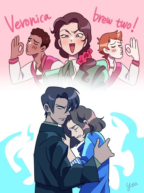 Heather X Veronica Fanart, Character Ship Art, Heathers Jd Fanart, Jdronica Fanart, Jd Fanart Heathers, Veronica And Jd Fanart, Heather Duke Wallpaper, Heather Chandler Makeup, The Heathers Fanart