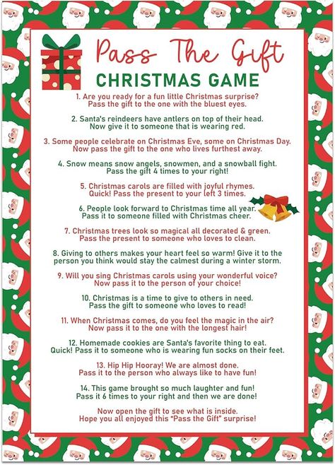 Amazon.com: OXEDP Christmas Pass The Gift Game, Fun Christmas Games, Christmas Party Game, Christmas Game for Family Party, Christmas Pass The Present -SDPG01 : Home & Kitchen Holiday Gift Games Family Christmas, Christmas Games Pass The Gift, Pass The Present Game Christmas For Kids, Game Ideas For Christmas Parties, Pass The Gift Christmas Game, Gift Card Christmas Game, Pass The Gift Game Funny, Christmas Pass The Gift Game, Christmas Pass The Present Game