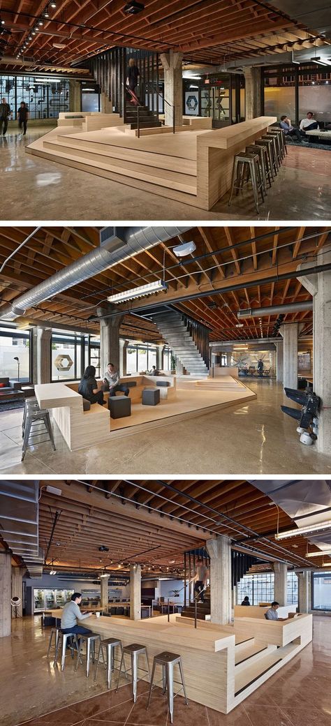 IWAMOTOSCOTT ARCHITECTURE designed the offices of Heavybit Industries, located in the SOMA district of San Francisco, California.: Modern Industrial Office Design, Modern Industrial Office, Detail Arsitektur, Interior Kantor, Modern Workspace, Industrial Office Design, Commercial And Office Architecture, Office Architecture, Office Lobby