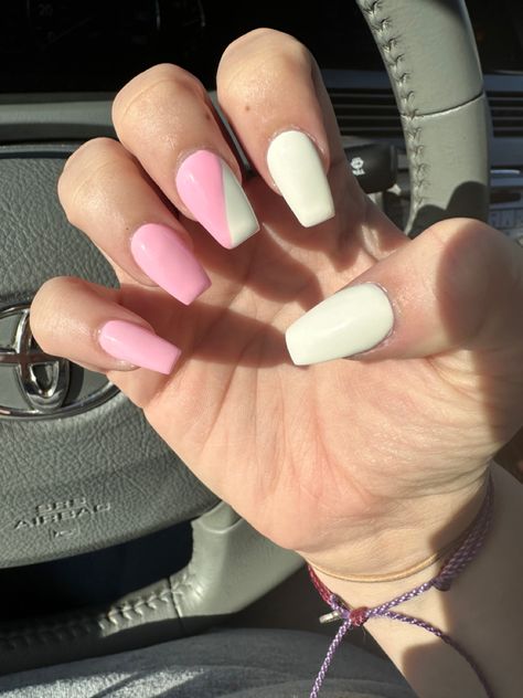 half white and half pink nails Nails Half And Half Color, Nails Half And Half, Half And Half Nails, White Pink Nails, Half Nails, Nail Appointment, Hot Pink Nails, Summery Nails, Really Cute Nails