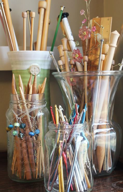 Knitting Needles Storage, Crochet Cottage, Knitting Room, Knitting Needle Storage, Needle Storage, Dream Craft Room, Yarn Accessories, Yarn Storage, Yarn Stash