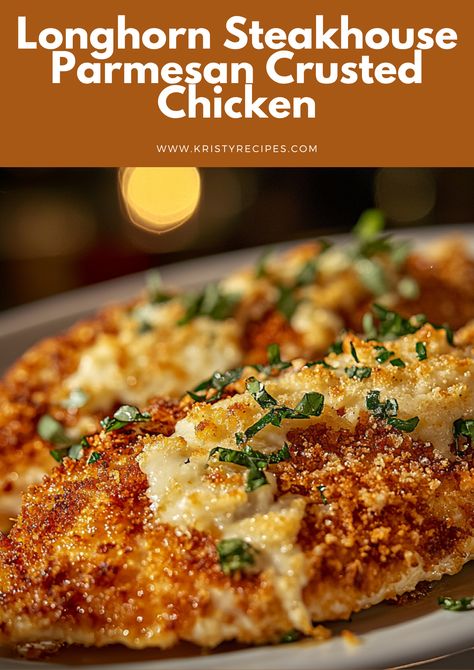 Level up your chicken dinner with this flavorful Parmesan crusted chicken. Inspired by Longhorn Steakhouse, it’s a crowd-pleaser every time! 🍗🧀 #ComfortMeals #CopycatCooking #ParmesanCrust Bacon Crusted Chicken, Parmesan Crusted Chicken Longhorn Recipe, Longhorn Crusted Chicken, Best Parmesan Crusted Chicken, Romano Crusted Chicken, Texas Roadhouse Parmesan Crusted Chicken, Copycat Longhorn Parmesan Crusted Chicken, Longhorn Garlic Parmesan Crusted Chicken, Copycat Longhorn Parmesan Chicken