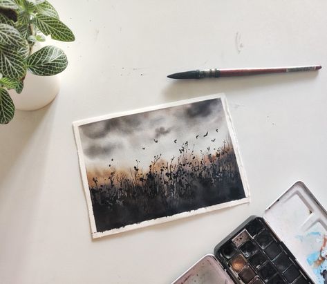 Moody Watercolor Paintings, Moody Paintings, Moody Watercolor, Moody Painting, Moody Art, Watercolour Landscape, Watercolor Ideas, Marker Drawing, Learn To Paint