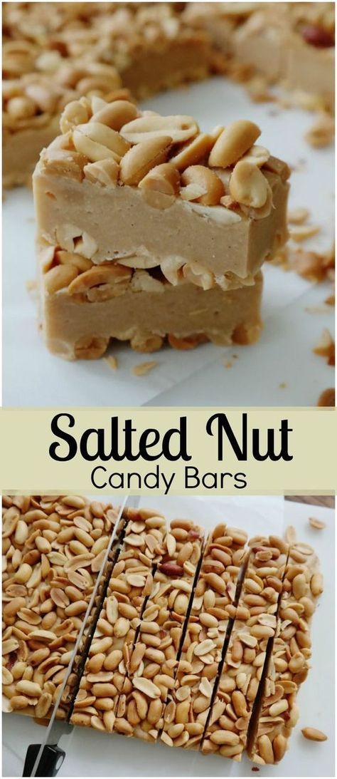 Salted Nut Candy Bars-you'll love the sweet, salty combination of these candy bars, just a few ingredients, no-bake and they make a great gift for the holidays! Kalarabi Recipes, Salted Nuts, Coconut Dessert, Kolaci I Torte, Brownie Desserts, Candy Recipes Homemade, Homemade Candies, Candy Desserts, Candy Bars