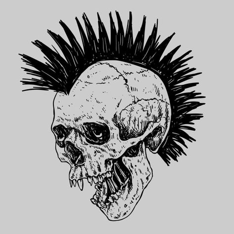 Mohawk Drawing, Skull With Mohawk, Punk Art Drawings, Punk Poster Design, Mohawk Tattoo, Punk Illustration, Punk Mohawk, Mohawk Hair, Punk Drawing