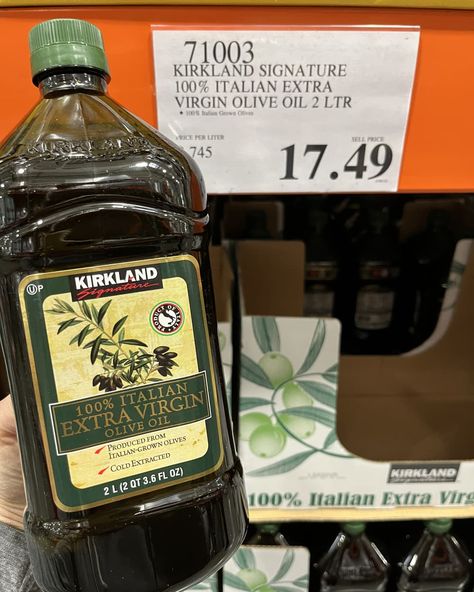 Kirkland Signature 100% Italian Extra Virgin Olive Oil on shelf at Costco What To Buy At Costco, Costco Appetizers, Costco Grocery, Costco Prices, Supermarket Food, Quick Pizza, Pasta Varieties, Irish Butter, Grain Free Granola