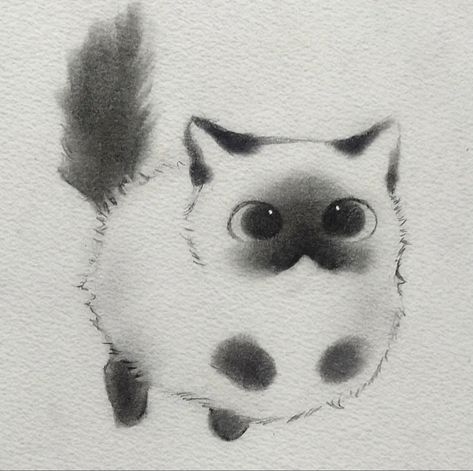 Cute Animal Eyes Drawing, Cats Drawing Sketches, Fluffy Cat Drawing, Cute Art Cartoon, Drawing Pencil Sketches, Cat Drawing Ideas, Sketchbook Aesthetic, Simple Cat Drawing, Cute Monsters Drawings