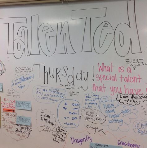 "Talented Thursday" inspired by #miss5thswhiteboard #buildingpositivity #iteach4th #teachersfollowteachers #teachersofinstagram | Instagram Whiteboard Prompts, Whiteboard Questions, Whiteboard Writing, Whiteboard Messages, Morning Board, Journal Topics, Responsive Classroom, Morning Activities, Daily Writing Prompts