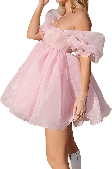 Amazon.com: Pejihota Womens Off-Shoulder Ruffled Fluffy Short-Sleeved Mesh Party Mini Princess Dress (M, Pink) : Clothing, Shoes & Jewelry Fluffy Pink Dress, Mini Princess Dress, Fluffy Dress, Pink Clothing, Club Night, 12th Birthday, Ruffle Shorts, Club Dresses, Princess Dress