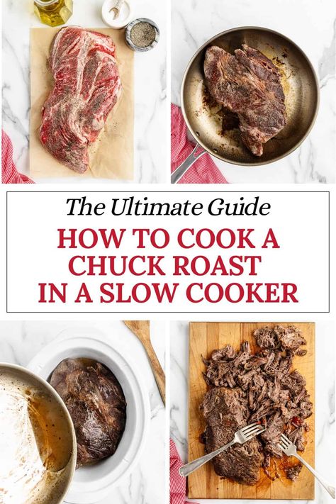 If you haven't mastered the art of how to cook chuck roast in a slow cooker, this post is just for you! We use this low and slow method for all of our favorite chuck roast recipes because it truly is the BEST way to get tender, juicy meat with minimal effort. Plus you can get away with using simple ingredients to create endless flavor combinations. How To Sear Chuck Roast, How Long To Cook Chuck Roast In Crockpot, 2 Lb Chuck Roast Crock Pot, 3lb Chuck Roast Crock Pot, Chuck Roast Marinade Crock Pots, What To Do With Chuck Roast Meat, How To Cook Roast In Crock Pot, Simple Chuck Roast Crock Pot Recipes, Roast Chuck Recipes