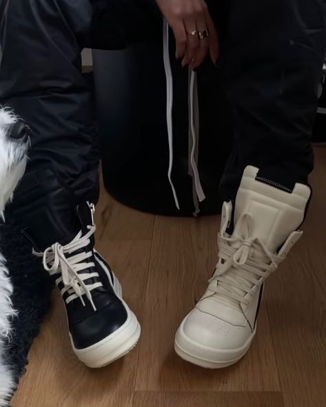 Sneaker Boots Outfit, Rick Owen Boots, Rick Owen Docs, Rick Owens Tall Boots, Rick Owens Bogun Boots, Rick Owens Fur Boots, Rick Owens Sneakers, Sneakers Fashion Outfits, Drip Outfit Men