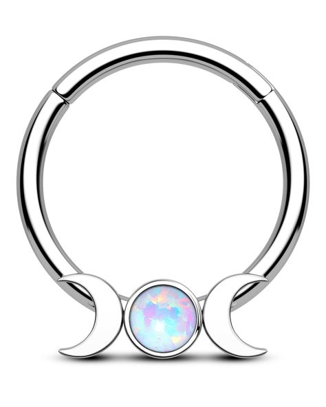 PRICES MAY VARY. [Attractive Design]: This Septum Jewelry is Double Moon-Shaped with one Opal in the Center. AAA Grade Shiny, This Design Makes Your Piercing More Attractive. [Gauge and Size]:Bar Thickness:16G(1.2mm); Diameter: 8mm/10mm. Easy to wear on and off. You Could Choose the Suitable Size According to Your Piercing. [Reliable Material]:The Hoop is Made of 316L Stainless Steel, it is one Of The Most Safety Materials For All Types Of Skin.Nickle and Lead-Free, Good for the Sensitive Skin. Hoop Piercing Nose, Cartilage Piercing Hoop, Titanium Belly Button Rings, Opal Septum, Septum Piercing Jewelry, Ring Day, Daith Piercing Jewelry, Septum Rings, Piercing Inspo