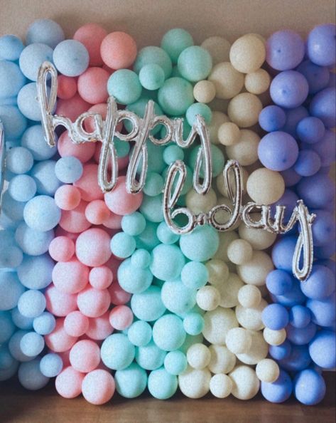 Pastel Balloon wall with script foil phrase balloon @amzyaesthetics Wall Aesthetic, Pastel Balloons, Balloon Wall, Balloon Decor, Balloon Decorations, Foil, Balloons, Decor Ideas, Pastel