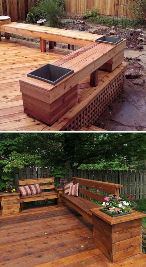 Deck Bench Ideas, Built Ins Ideas, Built In Benches, Deck Bench, Deck Seating, Backyard Seating, Deck Designs Backyard, Hallway Wall, Patio Bench