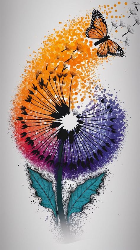 Ideogram Dandelion Silhouette, Rainbow Vector, Blowing Dandelion, Xray Art, Gradient Art, Dandelion Seeds, Purple Gradient, Dandelion Seed, Illustration Typography